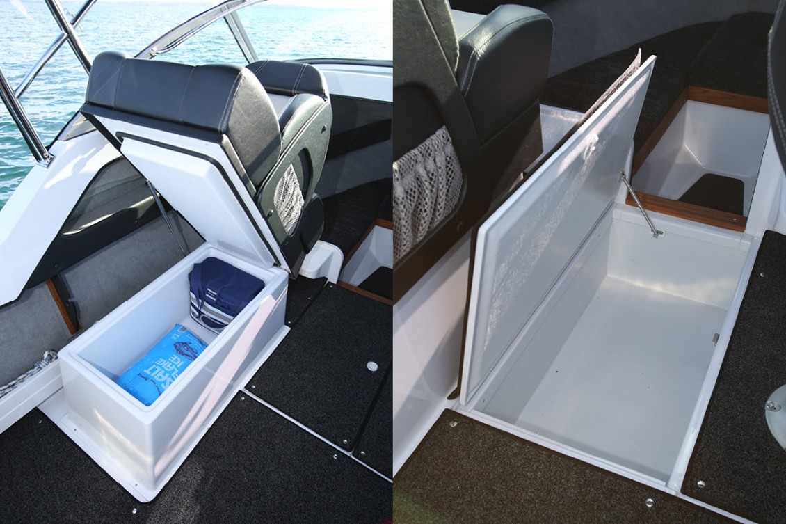 Storage abounds with large side pockets, under seat storage and floor locker | REDHOT Marine