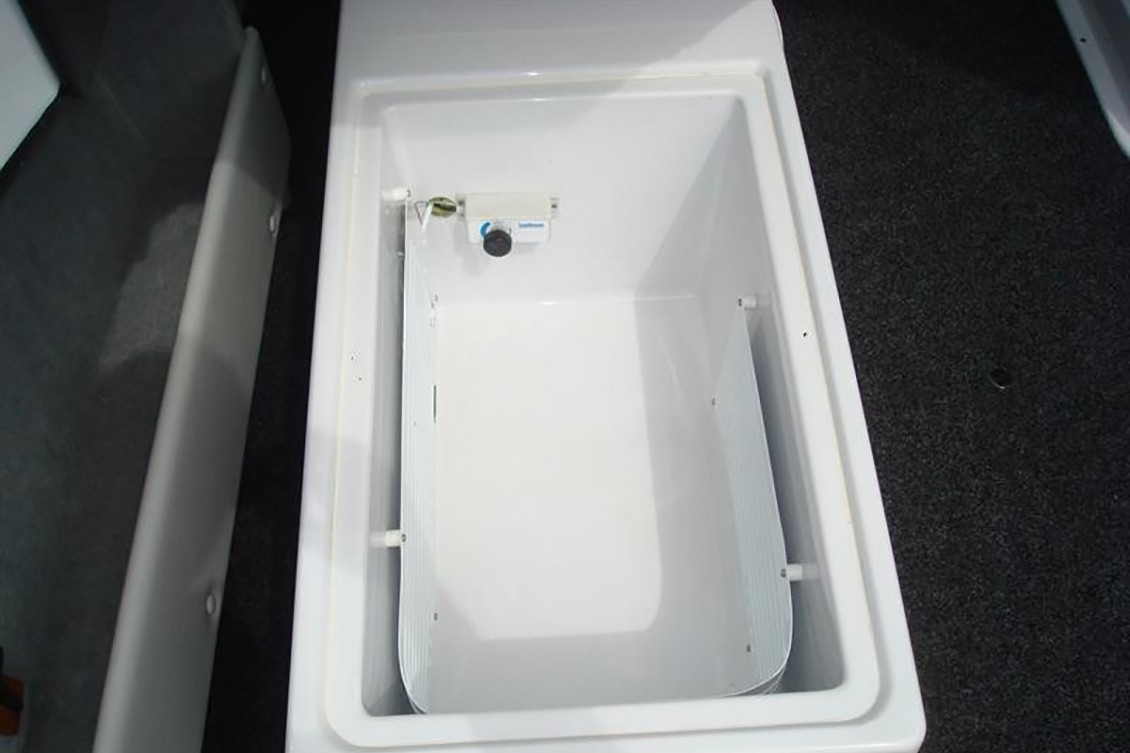 You can spec a freezer unit below the Deluxe back-to-back seats | REDHOT Marine