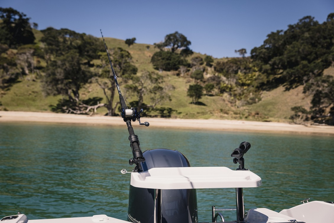 Removable bait board with twin adjustable rod holders | Haines Hunter