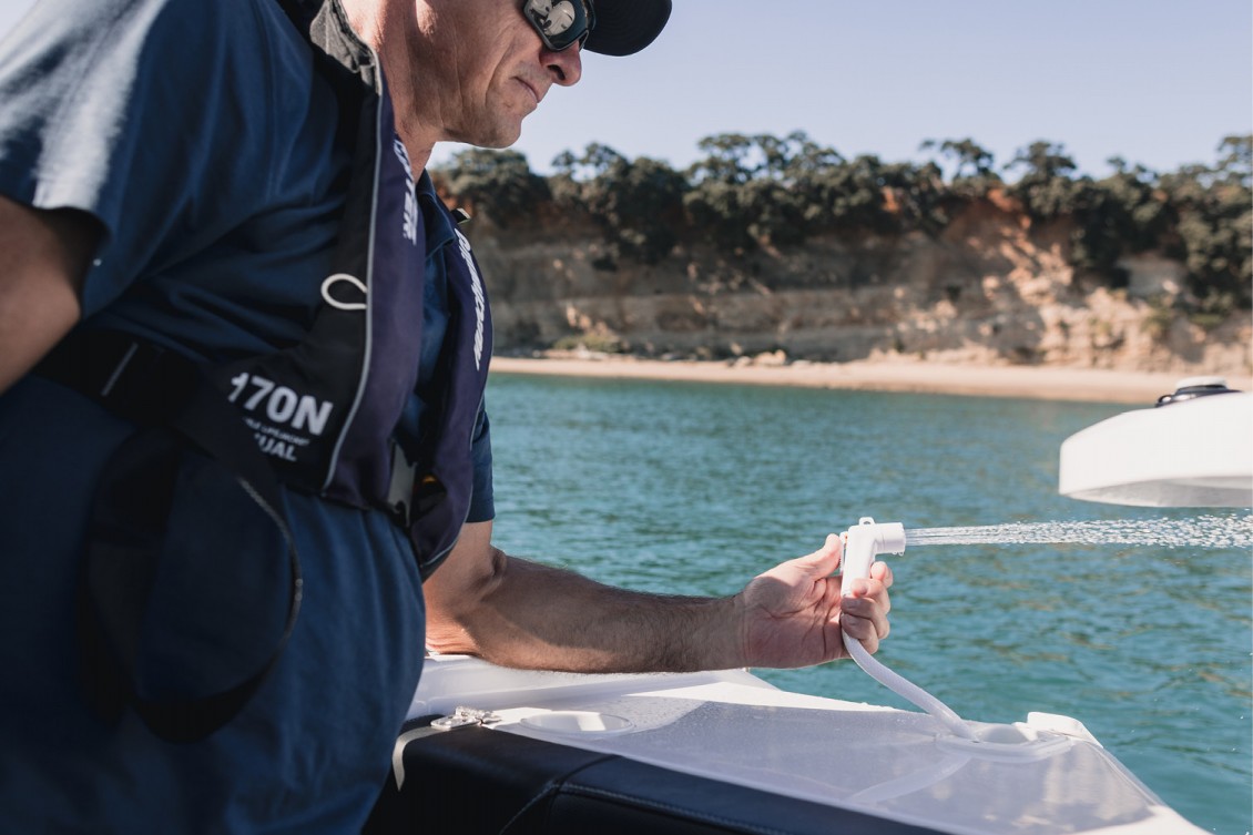 Fresh water washdown is great after a swim in salt water, washing hands or cleaning up gear | Haines Hunter